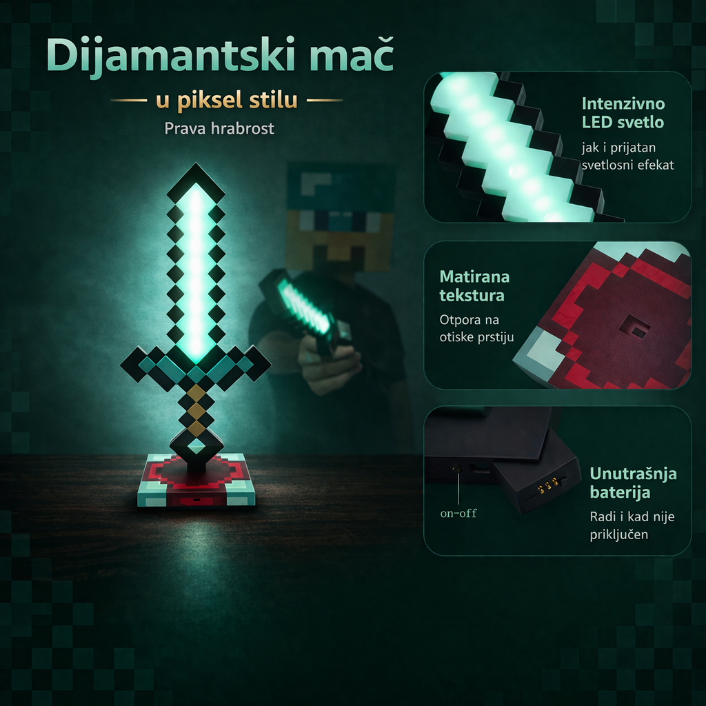 LED Pixel Mač sa Postoljem – Lampa i Igračka