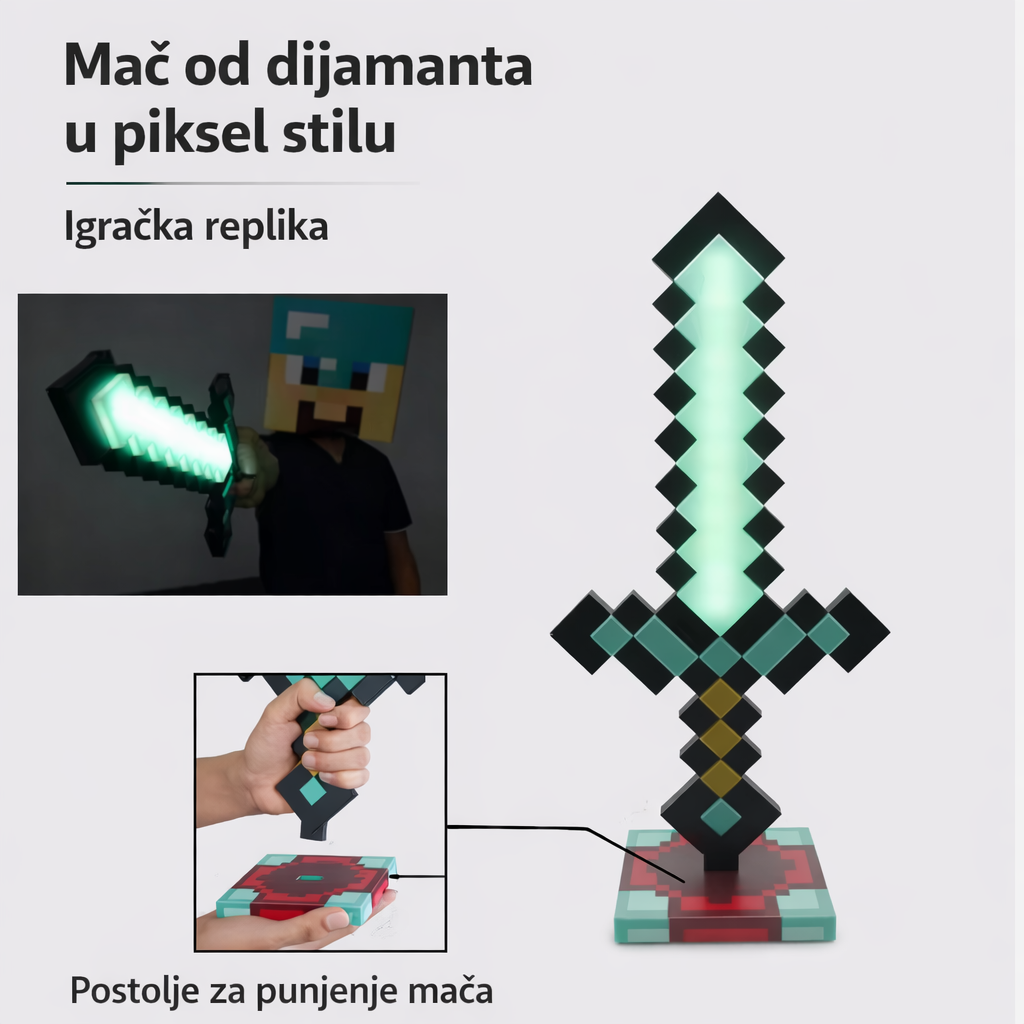 LED Pixel Mač sa Postoljem – Lampa i Igračka