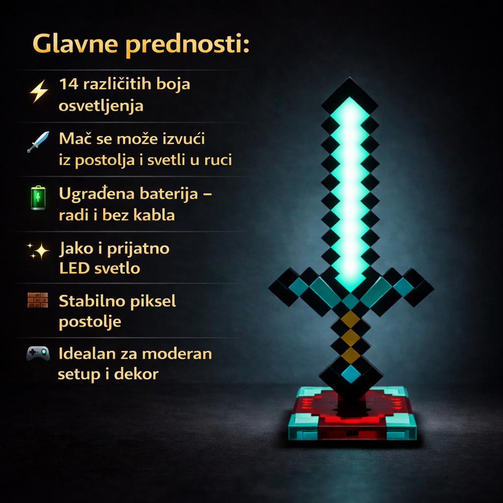 LED Pixel Mač sa Postoljem – Lampa i Igračka