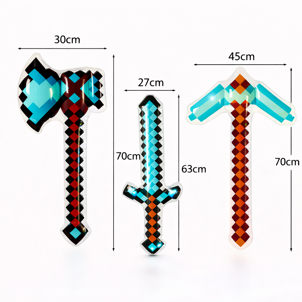 Naduvavajući set u pixel stilu - mač, sekira, kramp